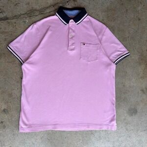 MENS SMALL Tommy Hilfiger polo pink with embroidered collar and sleeve
